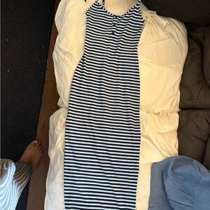 No Boundaries Midi Navy and light blue stripe dress